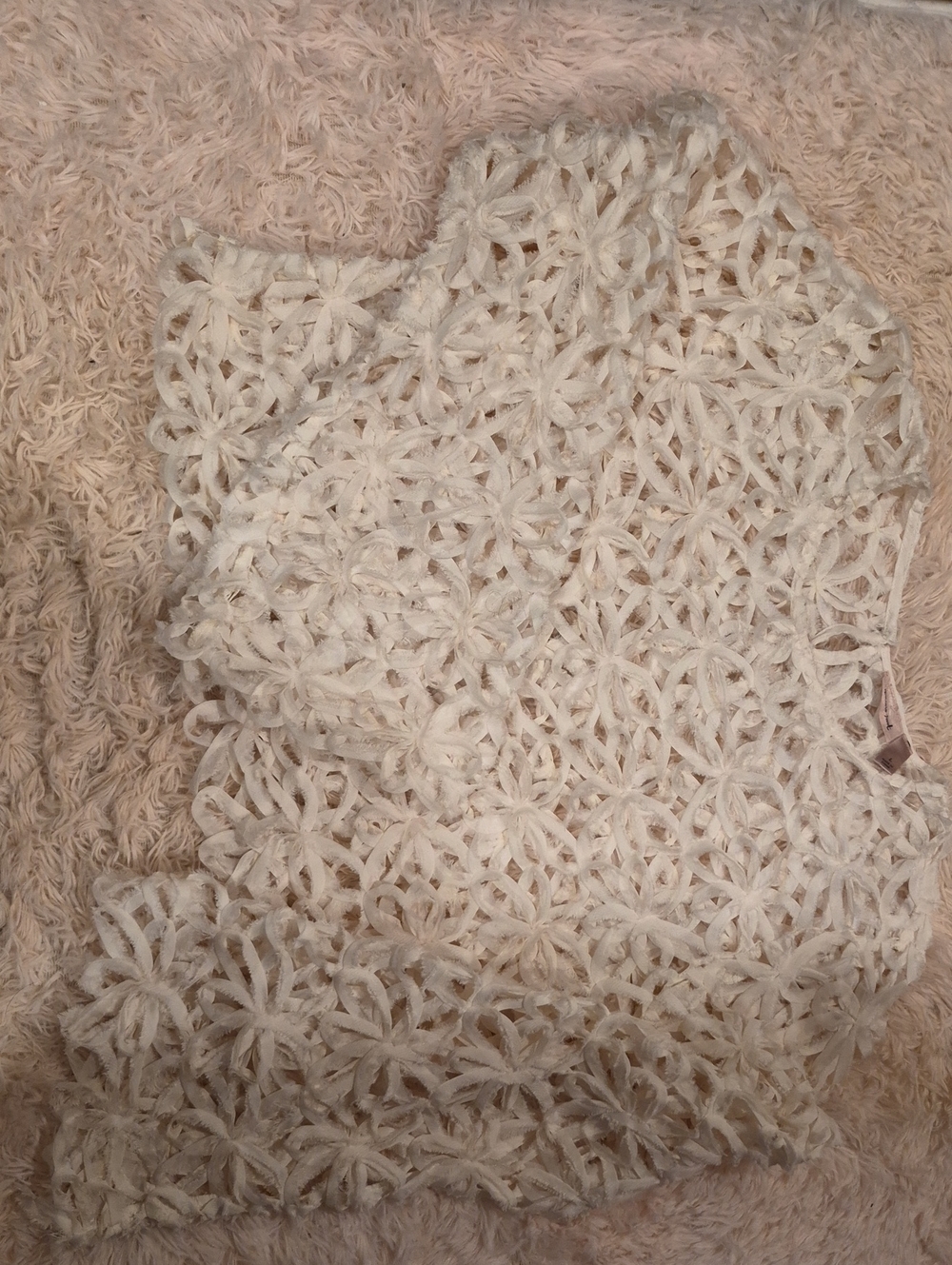 Openwork Floral Crochet Shrug in Cream